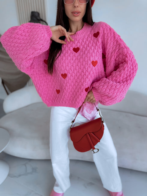 Knitted Sweater "CHOCOLATEY LOVE 7102" – Pink & Red